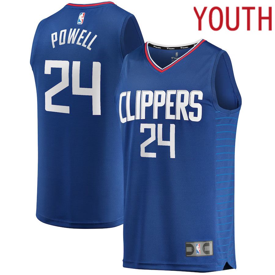 Youth Los Angeles Clippers 24 Norman Powell Fanatics Branded Royal Fast Break Replica NBA Jersey